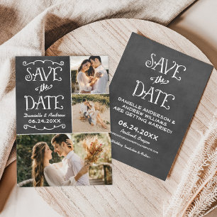 Kreidetafel-Triple-Foto-Collage-Hochzeit Save The Date
