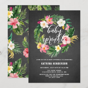 Kreidetafel Tropische Blumen Kranz Baby Sprinkle Einladung