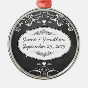 Kreidetafel-Typografie-Hochzeiten Silbernes Ornament
