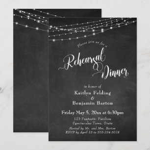 Kreidetafel und Lichter Hochzeitsprobe-Dinner Einladung