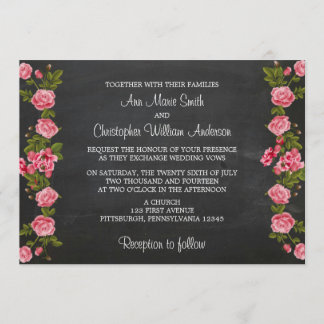 Kreidetafel und Vintage-Blumen-Hochzeitseinladung Einladung