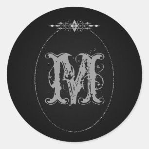 Kreidetafel Vintage-Rahmen Hochzeitsmonogramm Runder Aufkleber