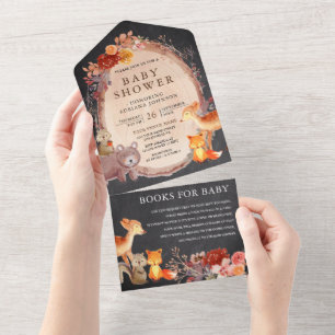 Kreidetafel Waldtiere Baby Shower All In One Einladung