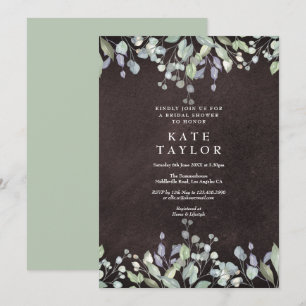 Kreidetafel-Weise und Flieder Floral-Brautdusche Einladung