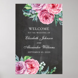 Kreidetafel-Willkommensschild-Druck. Boho-Blumenho Poster