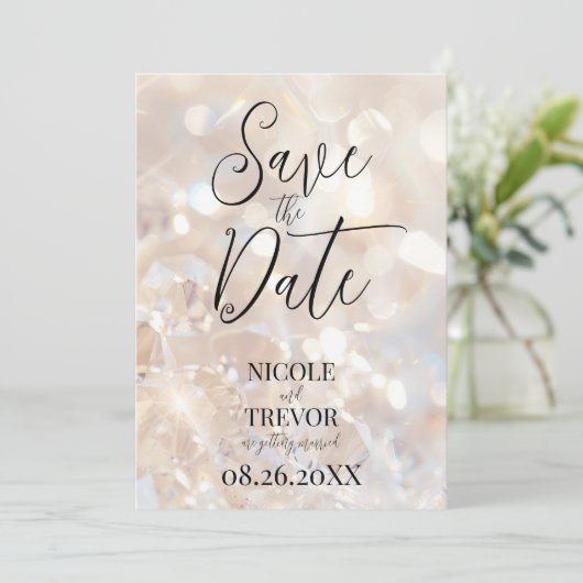 Kreieren Sie Ihre eigenen Champagner-Kristalle Save The Date (Stehend Vorderseite)