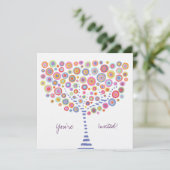 Kreis-Baum-Retro leere füllen Einladung aus (Stehend Vorderseite)