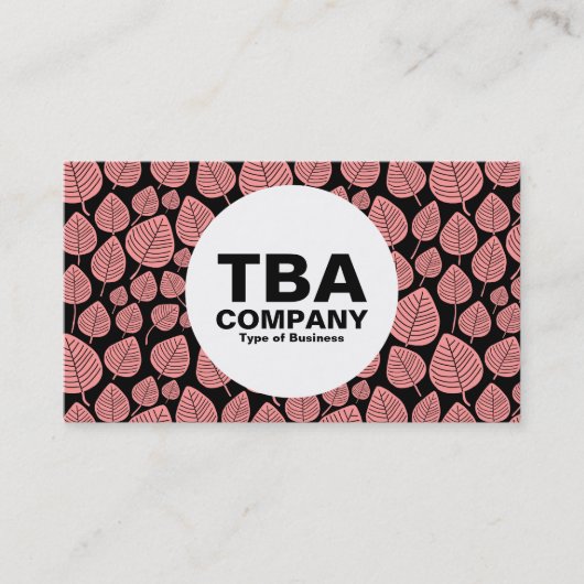 Kreis - Blätter - Weich rosa auf schwarz Visitenkarte (Vorderseite)