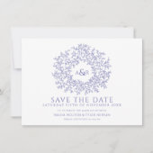 Kreis der Blätter blaue lila Foto Hochzeit Save The Date (Vorderseite)