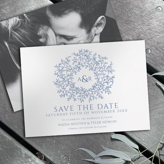 Kreis der Blätter klassische Hochzeit des blauen F Save The Date