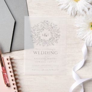 Kreis der Blätter Monogramm Hochzeit Pergament Einladungen