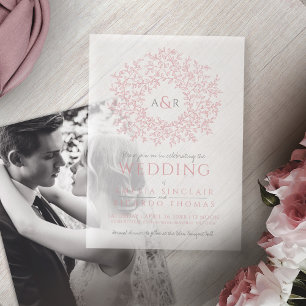 Kreis der Blätter monogramm rosa Hochzeit Pergament Einladungen