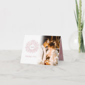 Kreis der Blätter monogramm rosa Hochzeitsfeiern F Dankeskarte (Vorderseite)