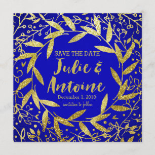 Kreis der Blätter Wreath Gold Glitzer   kobalt Save The Date