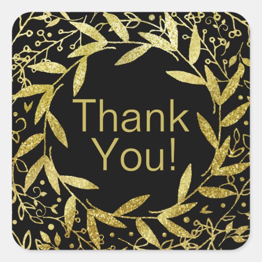 Kreis der Blätter Wreath Gold Glitzer | schwarz Quadratischer Aufkleber (Vorderseite)
