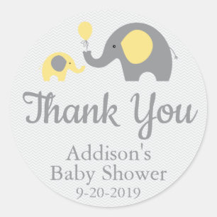 Kreis der gelben Elephant Themed Baby Shower Stick Runder Aufkleber