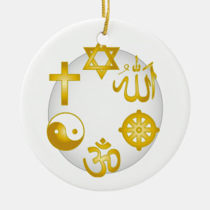 Kreis der goldenen religiösen Symbole Keramikornament