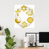 Kreis der goldenen religiösen Symbole Poster (Heimbüro)