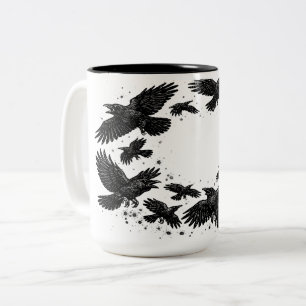 Kreis der Raben – Heimgesuchte Tintenillustration Zweifarbige Tasse