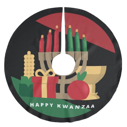 Kreis Happy Kwanzaa Weihnachtsbaumrock Polyester Weihnachtsbaumdecke (Vorderseite)