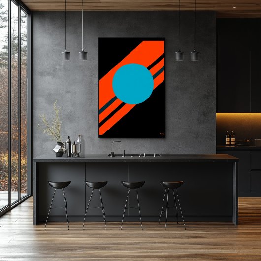 Kreis in Cyan mit orangem diagonalem Bauhaus-Desig Poster