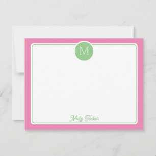 Kreis-Monogramm-Initial Preppy Pink Grün Mitteilungskarte