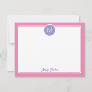 Kreis-Monogramm-Initial Preppy Pink Lila Mitteilungskarte
