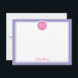 Kreis-Monogramm-Initial Preppy Rosa Lila Mitteilungskarte<br><div class="desc">Dieses feminine Design verfügt über einen einfachen Rahmen mit einem Kreis oben, der einen monogrammierten Anfangsbuchstaben enthält, und Platz für einen Namen/Text unten. Klicken Sie auf die Schaltfläche "Anpassen", wenn Sie die Designelemente anpassen und/oder den Text weiter ändern möchten! Variationen dieses Designs, zusätzliche Farben sowie koordinierte Produkte sind in unserem...</div>