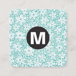 Kreis-Punkt-Monogramm - Blumen - Türkis Quadratische Visitenkarte