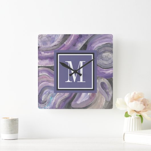 Kreis-Regen des Monogramm-| Quadratische Wanduhr (Zuhause)