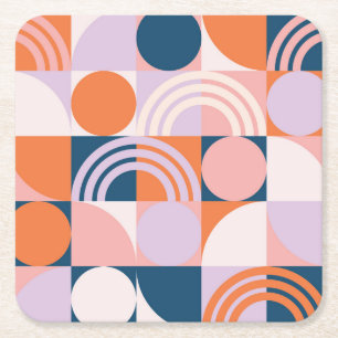 Kreis-Streifen im Mid-Century-Stil: Geometrisches Rechteckiger Pappuntersetzer