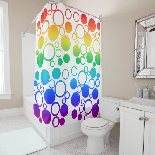 Kreise, Blasen, Regenbogenfarben Duschvorhang (Beispiel)