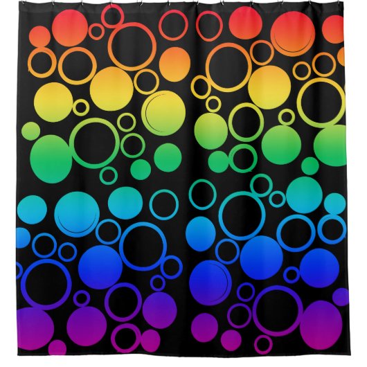 Kreise, Blasen, Regenbogenfarben, schwarzer Hinter Duschvorhang (Vorderseite)
