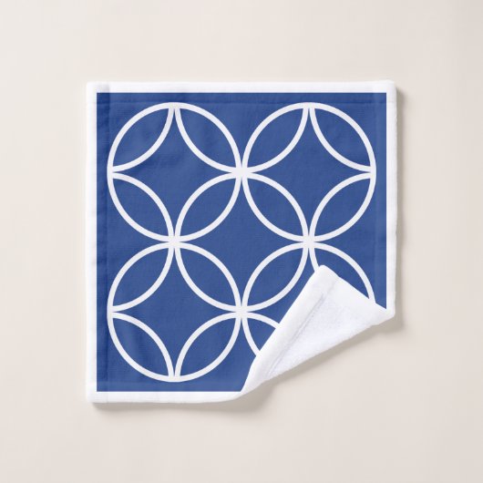 Kreise, Blütenblätter, blau und weiß Badhandtuch Set (Waschlappen)