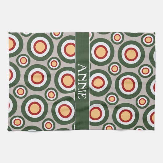 Kreise Graues Grünes Minimales Muster Geschirrtuch (Horizontal)