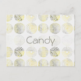 Kreise, handgezogen, Spiralen, Punkte, gelb, braun Postkarte