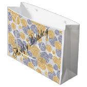 Kreise mit gelber und blauer Leopardenfarbe Große Geschenktüte (Vorderseite Schrägansicht)