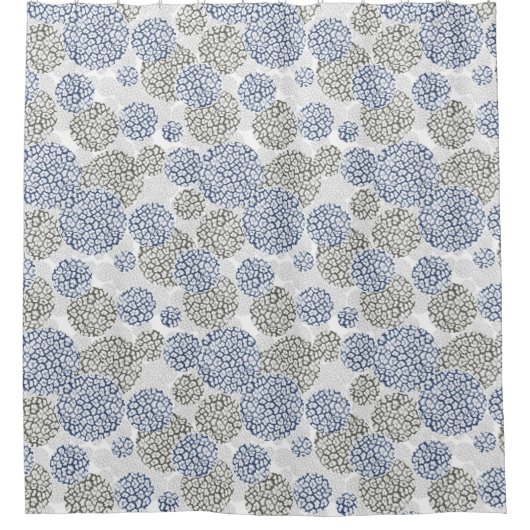 Kreise mit grauem und blauem Leopardendruck Duschvorhang (Vorderseite)