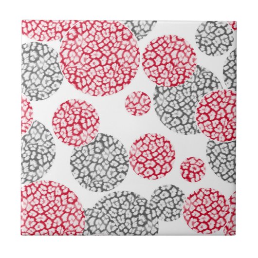 Kreise mit grauem und rotem Leopardenprint Fliese (Vorderseite)