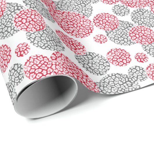 Kreise mit grauem und rotem Leopardenprint Geschenkpapier (Rolleneckpunkt)