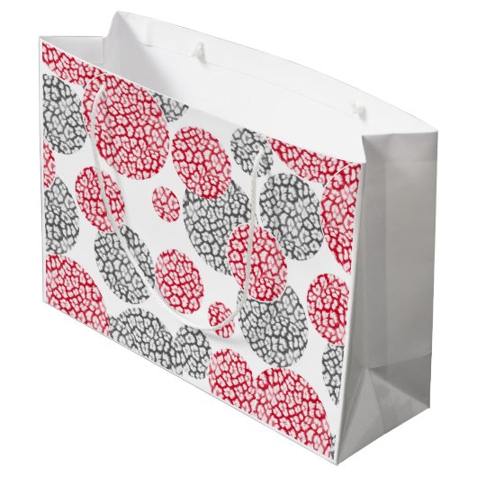 Kreise mit grauem und rotem Leopardenprint Große Geschenktüte (Rückseite Schrägansicht)