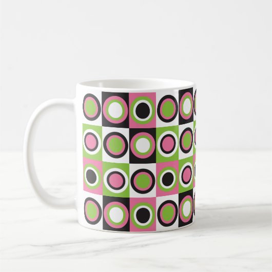 Kreise Retro Muster Pink Schwarz Weiß Kaffeetasse (Links)