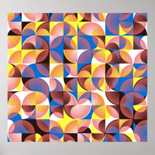 Kreise, Streifen, Vintage Kacheln aus der Mitte de Poster