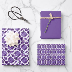 Kreise und Blume Muster - Violett Geschenkpapier Set