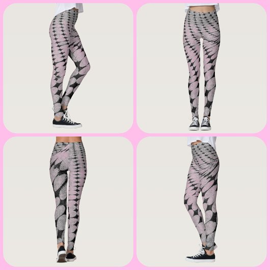 Kreise und Diamanten Muster Grau-Pink-Leggings Leggings