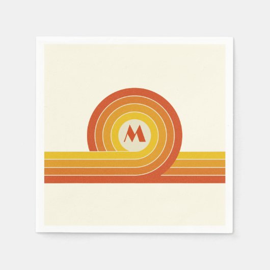 Kreise und Linien im Retrostil gelb und orange Serviette (Vorderseite)
