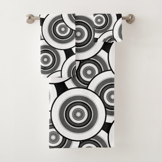 Kreise und Ringe geometrische schwarz-weiße Patter Badhandtuch Set (Insitu)