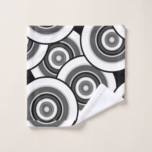 Kreise und Ringe geometrische schwarz-weiße Patter Badhandtuch Set (Waschlappen)