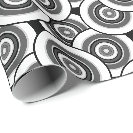 Kreise und Ringe geometrische schwarz-weiße Patter Geschenkpapier (Rolleneckpunkt)