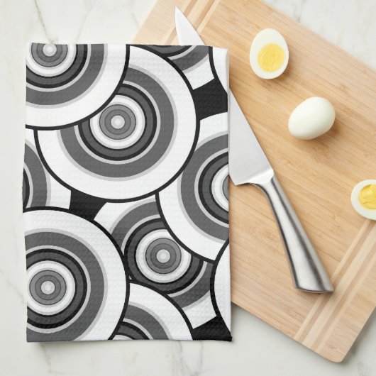 Kreise und Ringe geometrische schwarz-weiße Patter Geschirrtuch (Viertel Falte)